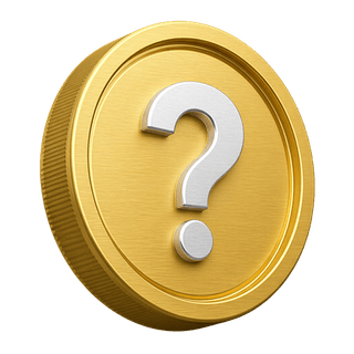En la página de preguntas frecuentes aparece una moneda de oro 3D decorativa con un signo de interrogación